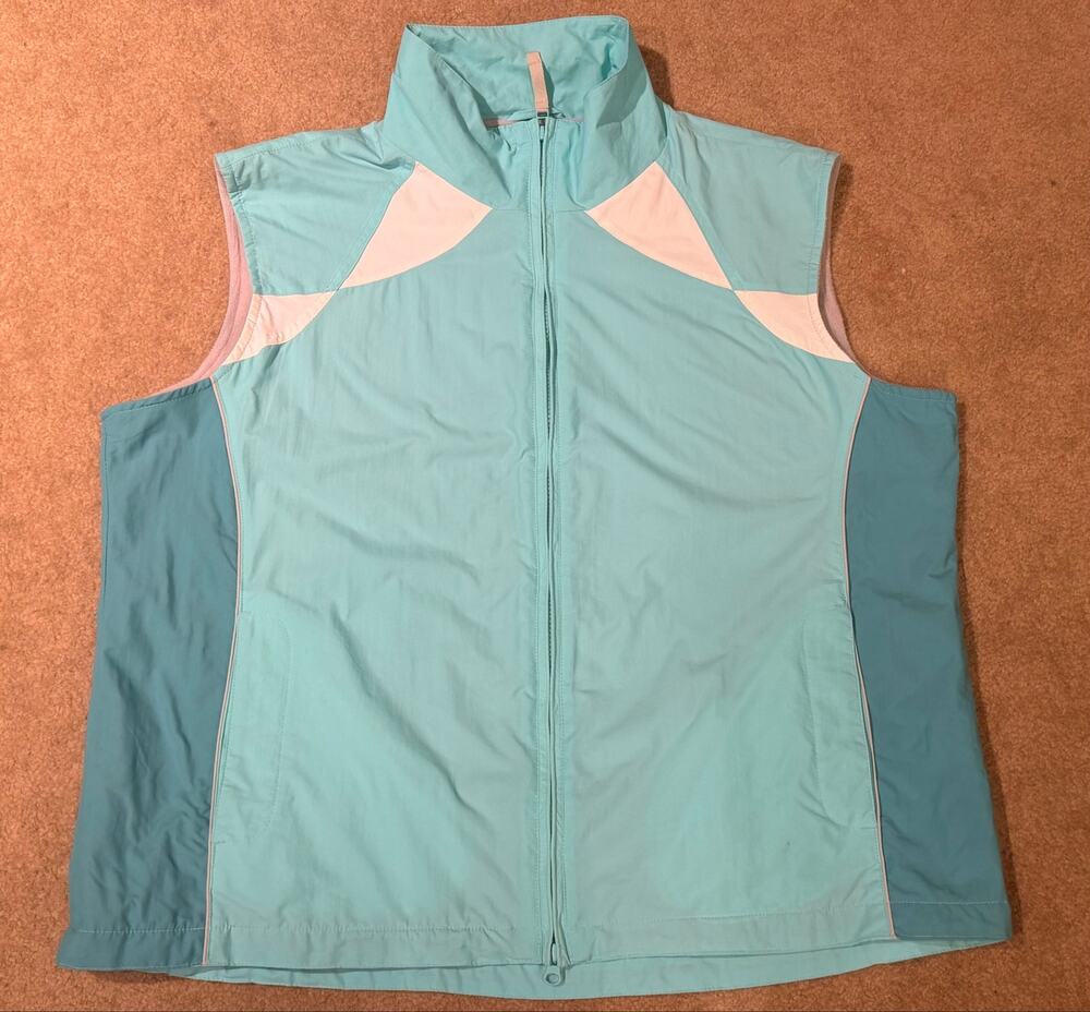 NWT Cabela's Women Full Zip Vest Light Blue Pink Fleece Lined Size 2XL Reg